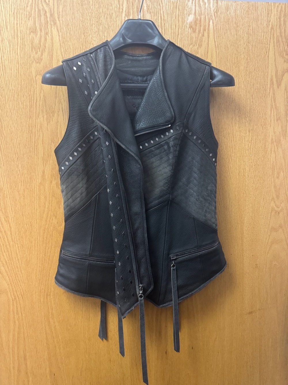 Corral Black Studded Leather Vest with Quilted Panels